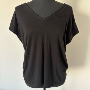 WHBM Black V-Neck Short Sleeve Tee Blouse